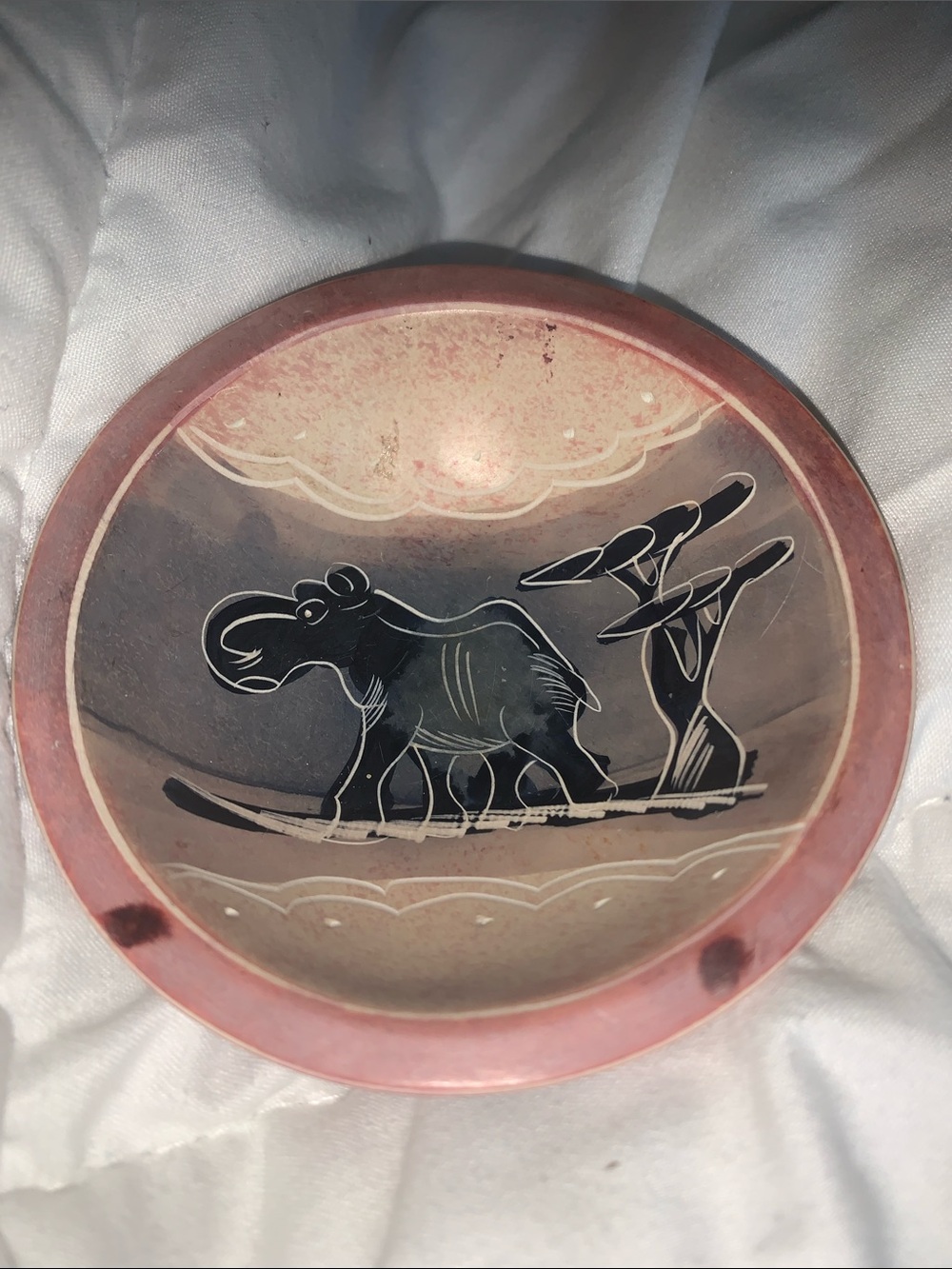 Vintage Hand Carved African Soapstone Bowl Trinket dish